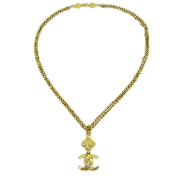 Authentic CHANEL CC Logos Charm Gold Chain Pendant Necklace - Picture 1 of 4